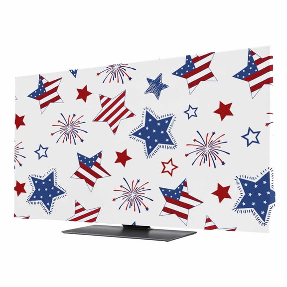 4th of July TV Cover for 24 Inch Screen,Stretch Fabric Dustproof TV Display Protector,Independence Day Blue Red Star Fireworks Elastic Slipcover Monitor Cover for Indoor Desktop Computer 20.9"x11.8"