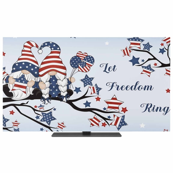 4th of July TV Dust Cover,Stretchable TV Screen Desktop Computer Protector Cover,Independence Day Blue Ombre Gnomes American Star Television Dustproof Slipcover for 19–24 Inch Flat or Curved TVs