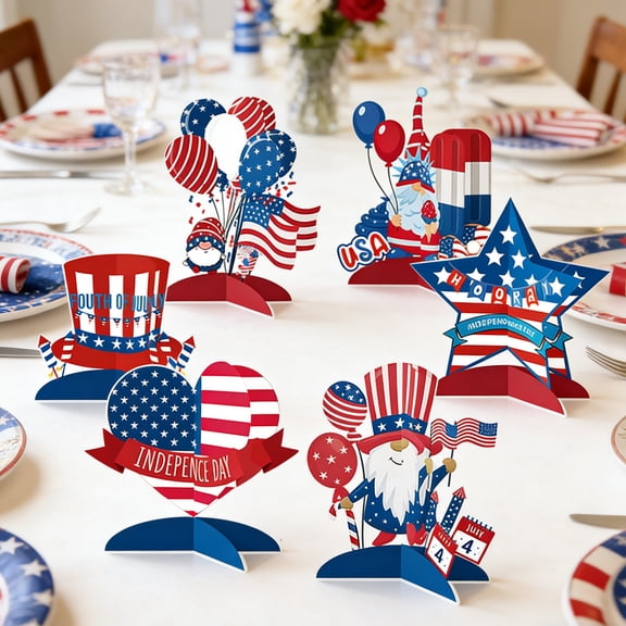 4th of July Table Centerpiece, 6Pcs Patriotic Table Decorations Memorial Day Paper Centerpieces for Table Red White Blue 3D Centerpieces for Independence Day 250th Anniversary Party Decor