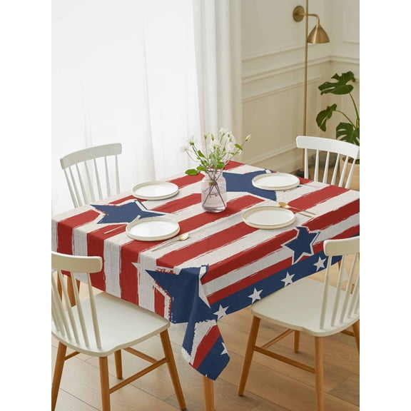 4th of July Table Cloth 52x70 Inch Rectangle, Patriotic Stars Red Stripe Independence Day US Flag Waterproof Tablecloth Washable Table Cover for 250th Anniversary Party Picnic Dinner Decor