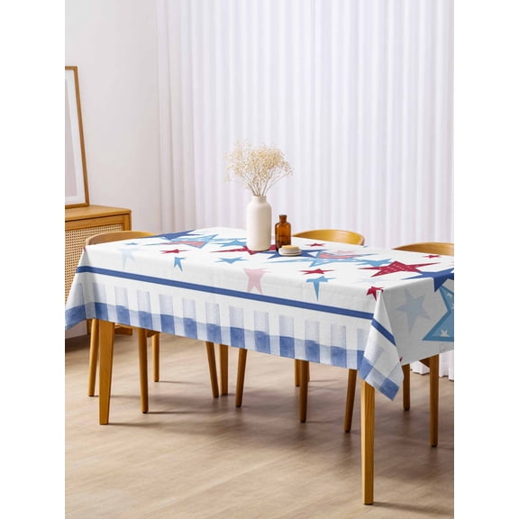 4th of July Table Cloth 54x108 Inch Rectangle, Independence Day Patriotic American Flag Star Blue Plaid Waterproof Tablecloth Washable Table Cover for 250th Anniversary Party Picnic Dinner Decor