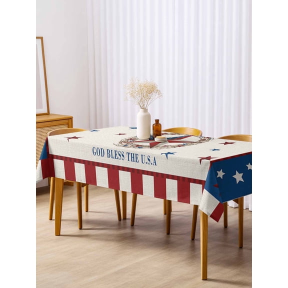 4th of July Table Cloth 54x108 Inch Rectangle, Star USA Flag Patriot Cotton Linen Waterproof Tablecloth Washable Table Cover for 250th Anniversary Party Picnic Dinner Decor