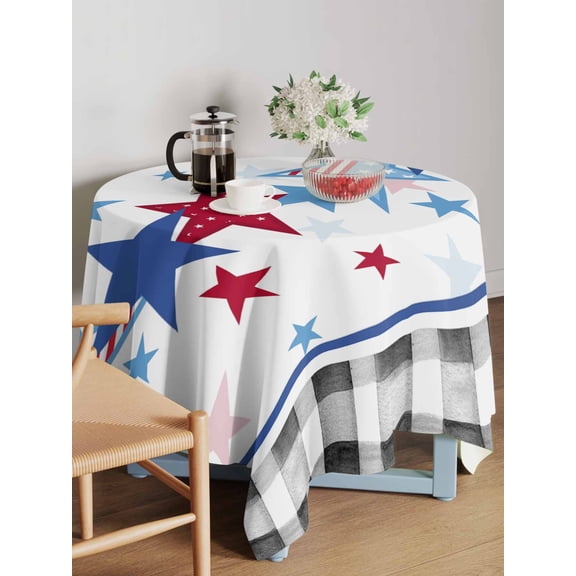 4th of July Table Cloth 54x54 Inch Square, Patriotic Independence Day American Flag Star Black White Plaid Waterproof Tablecloth Washable Table Cover for 250th Anniversary Party Picnic Dinner Decor