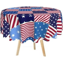 4th of July Table Cloth 60Inch, Patriotic Round Red Tablecloth, American FLag Tablecloth for Independence Day Memorial Day Decorations, Polyester Rable Cover for Party Picnic Dinner Outdoor