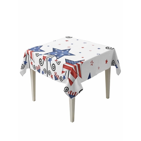 4th of July Table Cloth, Blue Red Star Watercolor Independence Day Waterproof Tablecloth for Square Tables, Reusable Washable Fabric Table Cover for Restaurant Kitchen Dining Tables 54"x54"