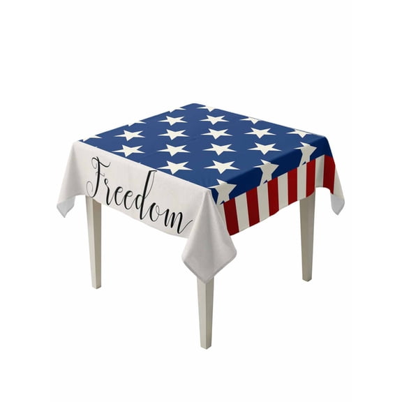 4th of July Table Cloth, Independence Day American Flag Red Striped Blue Star Waterproof Tablecloth for Square Tables, Washable Fabric Table Cover for Restaurant Kitchen Dining Tables 54"x54"