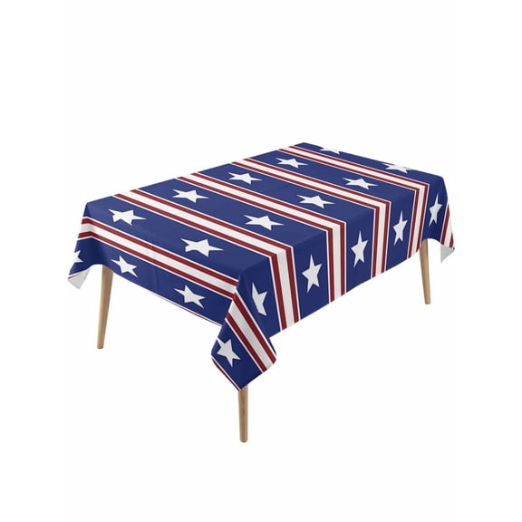 4th of July Table Cloth, Independence Day Blue White Red Stripes Country Star Waterproof Tablecloth for Rectangle Tables, Washable Fabric Table Cover for Restaurant Kitchen Dining Tables 60"x120"