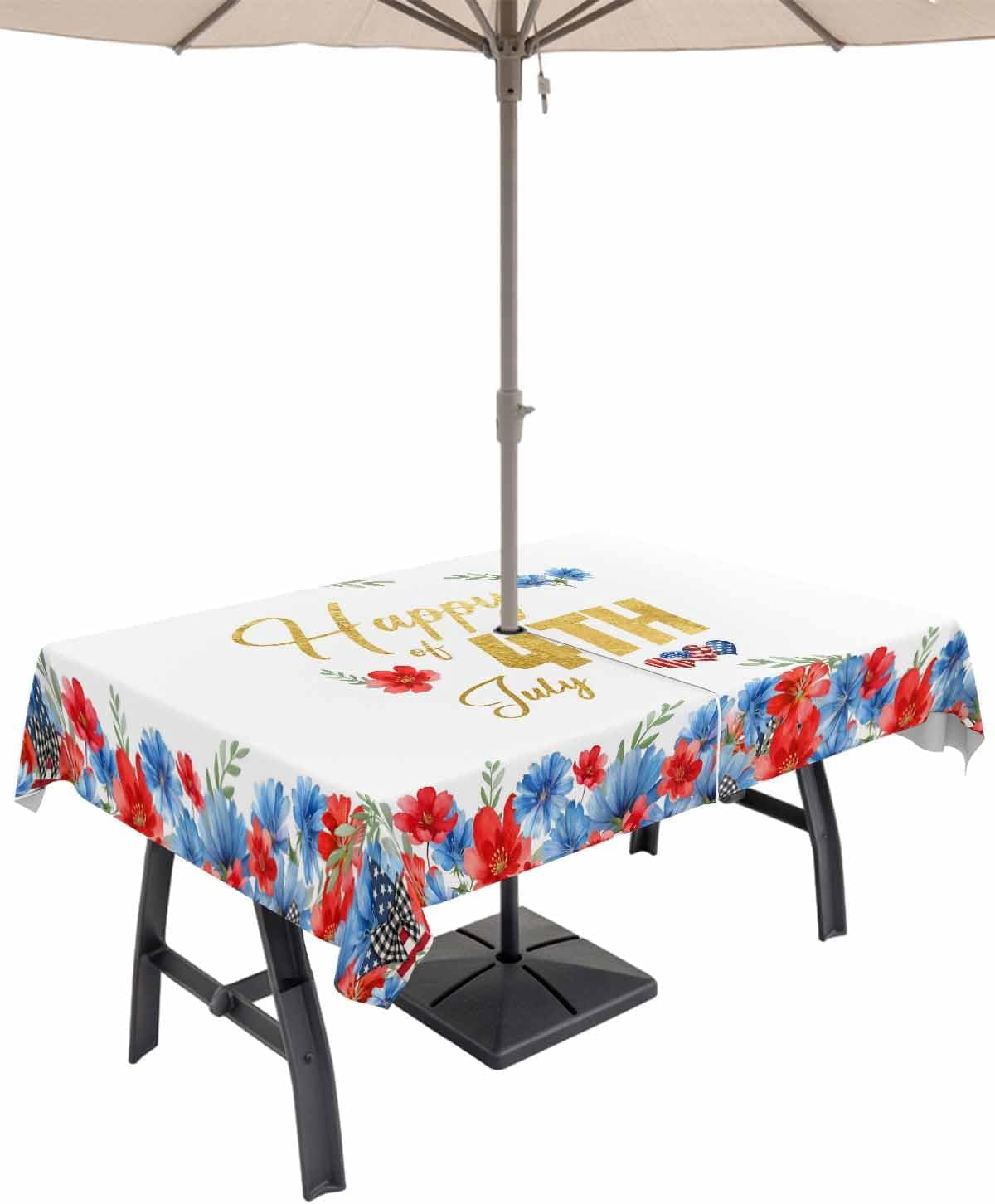 Partiotic Table 4th of July Table Cloth Rectangle Outdoor Tablecloth, Summer Red Blue ...