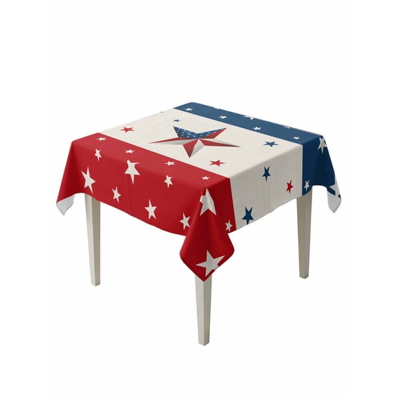 4th of July Table Cloth, Red White Blue Striped Independence Day Star Waterproof Tablecloth for Square Tables, Reusable Washable Fabric Table Cover for Restaurant Kitchen Dining Tables 54"x54"