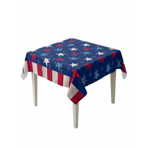 4th of July Table Cloth, Star Red Stripes Wood Independence Day Waterproof Tablecloth for Square Tables, Reusable Washable Fabric Table Cover for Restaurant Kitchen Dining Tables 54"x54"