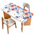 thumbnail image 1 of 4th of July Table Cloths for 3 Foot Rectangle Tables, Red Blue Floral Independence Day Stars Butterflies Patio Waterproof Elastic Fitted Tablecloths, Washable Rectangular Table Cover for Camping, 1 of 8