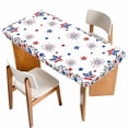 thumbnail image 1 of 4th of July Table Cloths for 4 Foot Rectangle Tables, Independence Day Blue Red Star Firework Patio Waterproof Elastic Fitted Tablecloths, Washable Rectangular Table Cover for Camping, 1 of 8