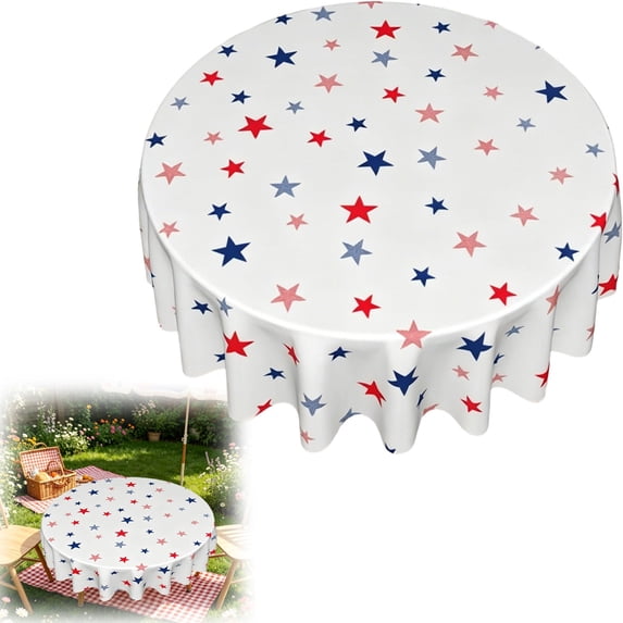 4th of July Table Cover Round Tablecloth 60 Inch America Memorial Day 250 Years of Freedom 1776-2026 Patriotic Circular Table Cloth Machine Washable Waterproof Fabric(D)