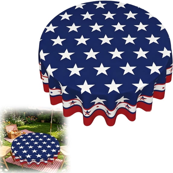 4th of July Table Cover Round Tablecloth 60 Inch America Memorial Day 250 Years of Freedom 1776-2026 Patriotic Circular Table Cloth Machine Washable Waterproof Fabric(A)