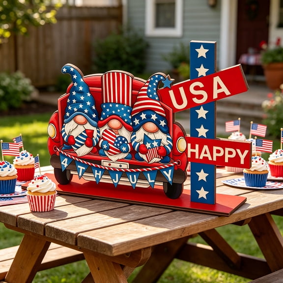 4th of July Table Decor Wooden Patriotic Decorations, USA Happy Gnomes Table Centerpieces, 250th Anniversary Decor for Independence Day Home Office Kitchen Party