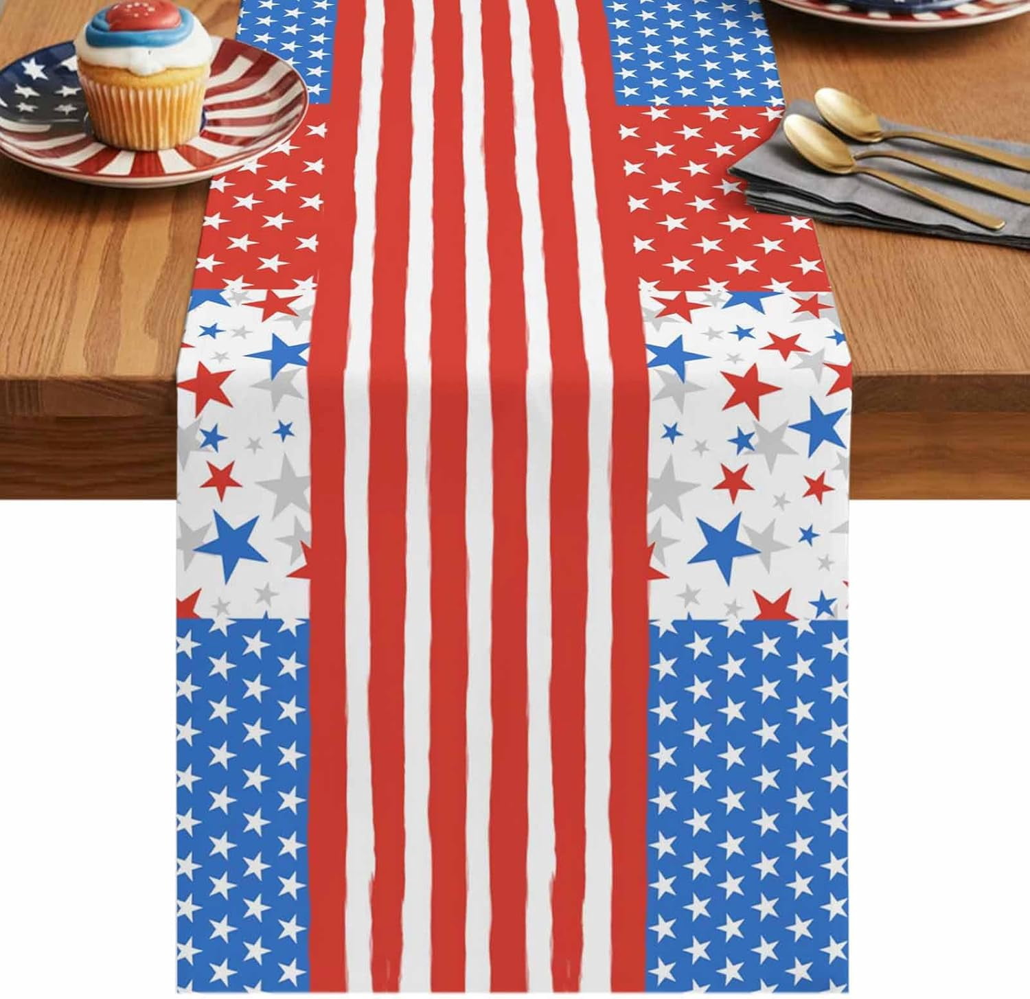 4th of July Table Runner 13x120 Inches Long, Patriotic Stars Stripes ...