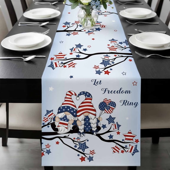 4th of July Table Runner 36 Inches Long, Independence Day Blue Ombre Gnomes American Star Kitchen Coffee Dining Table Decoration for Home Party Birthday Wedding Home Decor 13x36 Inches