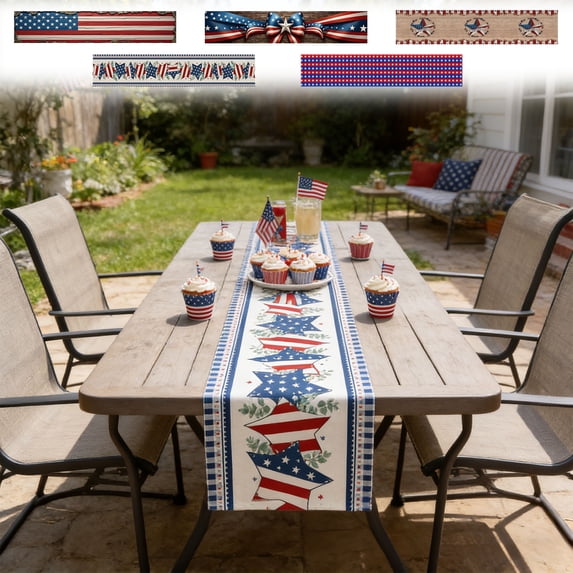 4th of July Table Runner 71 Inch Red White Blue Flag Stars Patriotic Independence Day Decorations Polyester Stain Resistant for Dining Table Kitchen by PALIFEUR