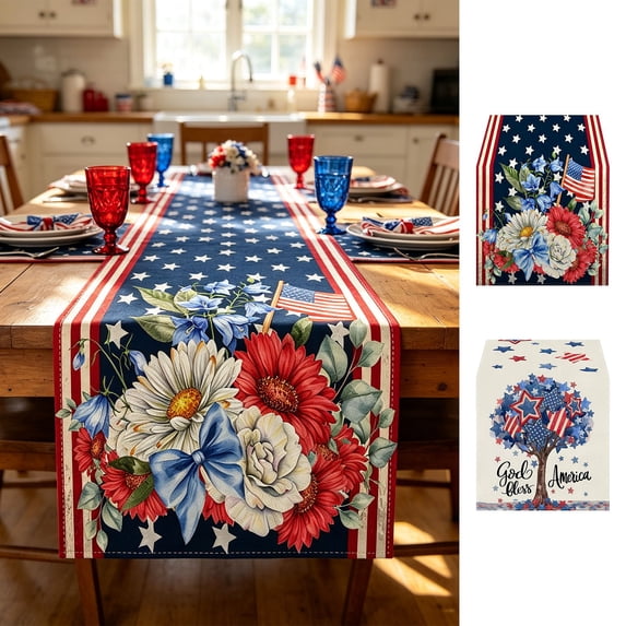 4th of July Table Runner 72x13 Inch Red White Blue Stars Patriotic Independence Day Decorations Polyester Machine Washable for Dining Table Kitchen by PALIFEUR