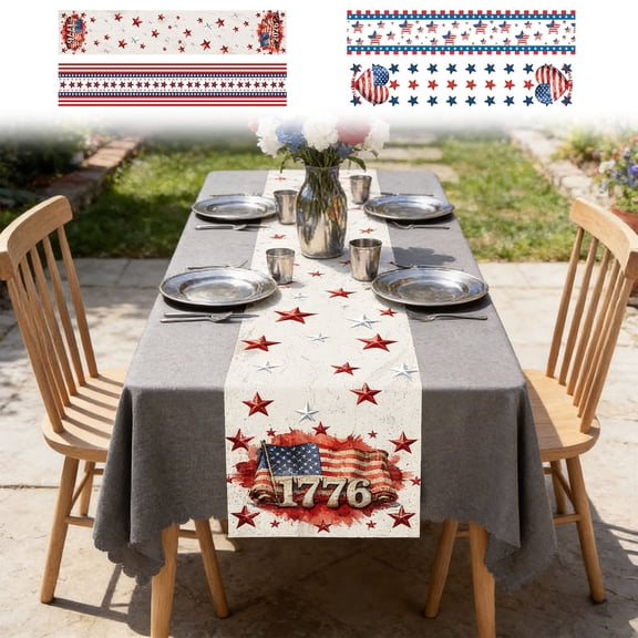 4th of July Table Runner 73 Inch Red White Blue Flag Stars Patriotic Independence Day Decorations Polyester Stain Resistant for Dining Table Kitchen by PALIFEUR