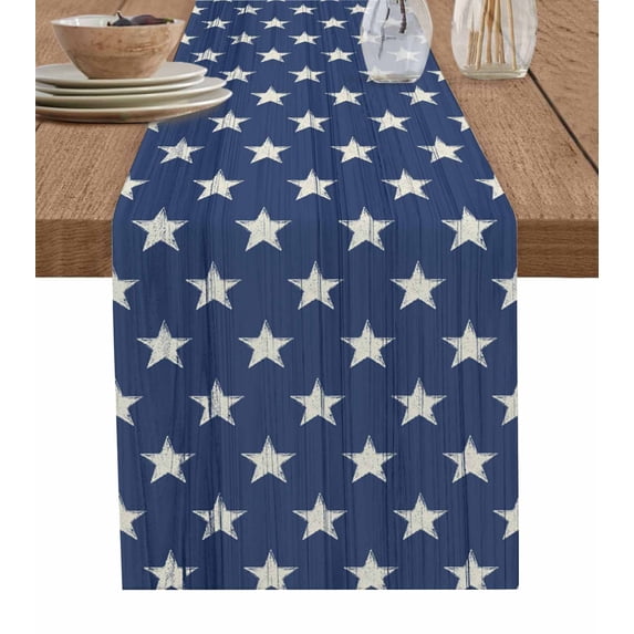 4th of July Table Runner Cotton Linen 48 Inch Holiday Dresser Scarves, Vintage Independence Day Blue Star Tablerunner for Kitchen Coffee Dining Bedroom Home Living Room Dinner Scarf Décor 13''x48''