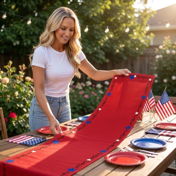 4th Of July Table Runner Decorative Tablecloth Linen Patriotic Red White Blue Dining Table Decor for Living Room Bedroom Sofa Couch Porch Patio Guest Room Home Decor Memorial Day Veterans Day Gift
