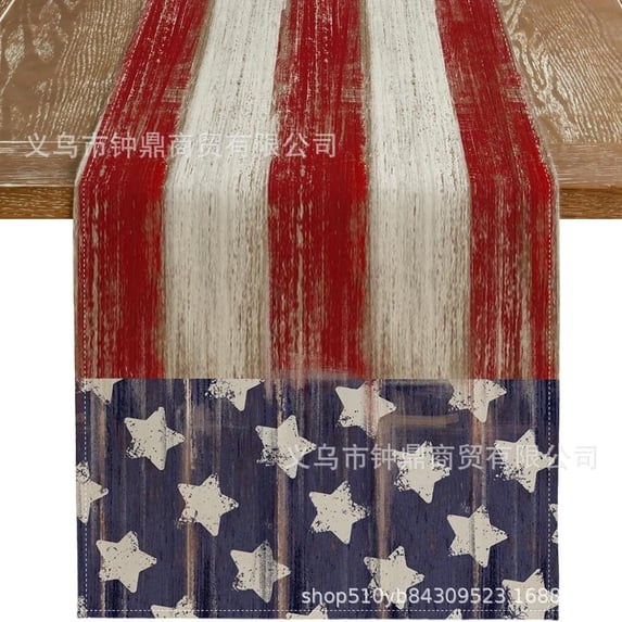 4th of July Table Runner Memorial Day Independence Day Stripe Stars Patriotic America Table Decoration Home Kitchen Dining Indoor Holiday Farmhouse Decor
