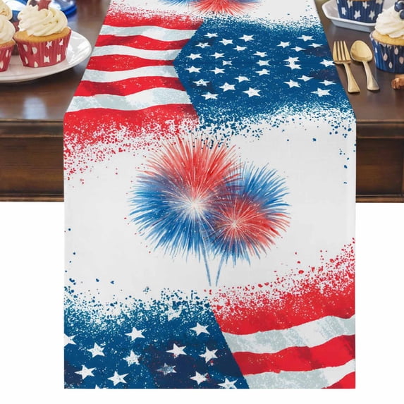 4th of July Table Runner Patriotic Fireworks Table Runners Red White ...