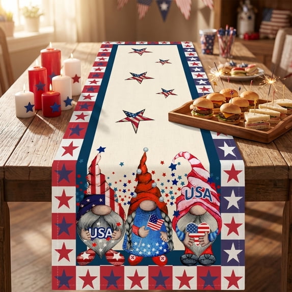 4th of July Table Runner,Patriotic Flag Star Pattern Table Mat | Memorial Day Decorations - 250th Anniversary Fourth of July Kitchen Dining Table Decoration,72x13 Inch