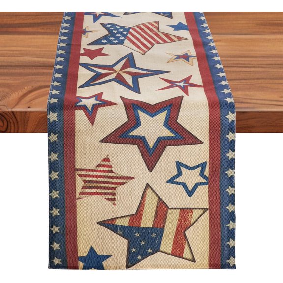 4th of July Table Runner, Patriotic Old Style Stars Memorial Day Independence Day Table Decoration Vintage Kitchen Dining Table Runners for Home Party Decor 13 x 72 Inch