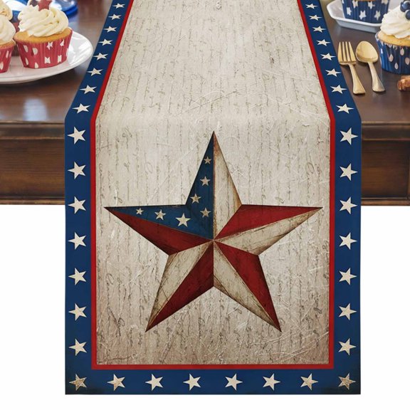 4th of July Table Runner Patriotic Star Stripes Table Runners Red White and Blue Cotton Linen Dresser Scarf Kitchen Dining Table Decor for Independence Day Memorial Day Party Decor 13x36 Inch