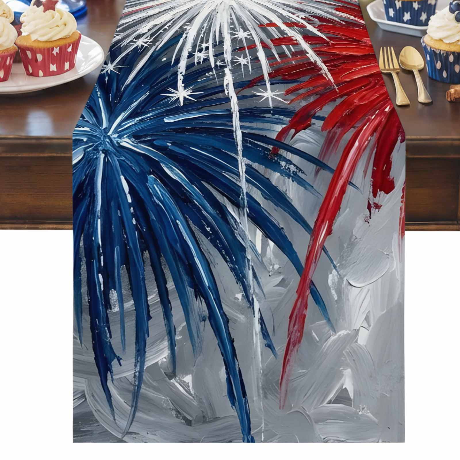 4th of July Table Runner Red White Blue Fireworks Table Runners ...