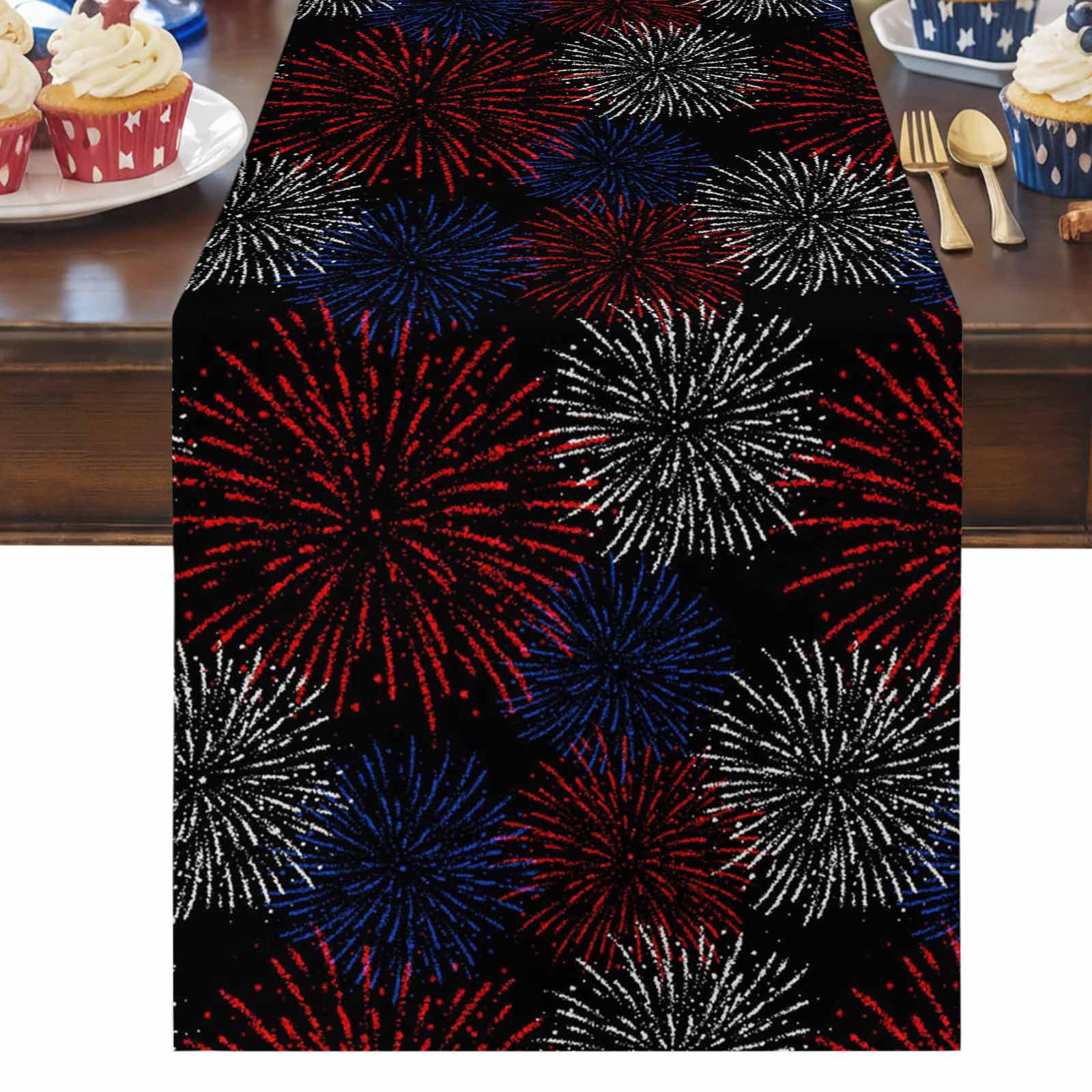 4th of July Table Runner Red White and Blue Fireworks Table Runners ...