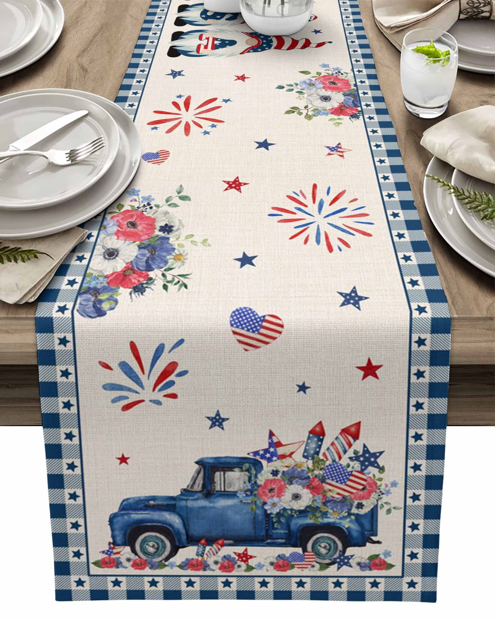 4th of July Table Runners US Flag Truck Gnome Independence Day Table ...