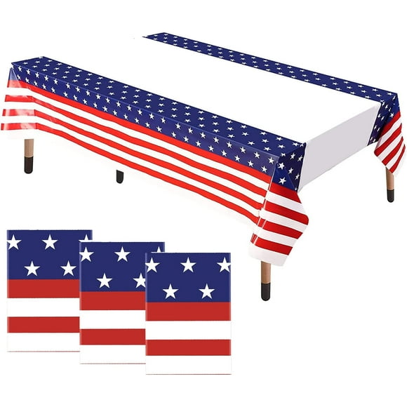 4th of July Tablecloth 3 Pack Patriotic Tablecloth Party Table Decorations Disposable 86x51 Inches Stars and Stripe Independence Day Table Cover for Memorial Day Decorations American Celebration