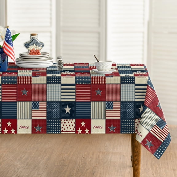 4th of July Tablecloth 60×90 Inch Rectangular, Veterans Day Decorations Table Cloth American Flag Collage Table Cover Patriotic Party Supplies for Home Dining Room Kitchen