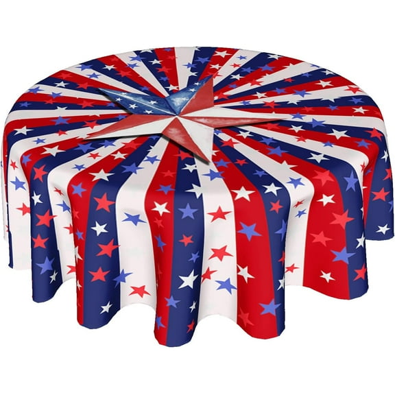 4th of July Tablecloth 60 Inch Round Memorial Day Patriotic Tablecloth Washable Polyester Fabric American Flag Table Cloth Independence Day Table Cover For Dining Room Picnic Kitchen Outdoor Decor