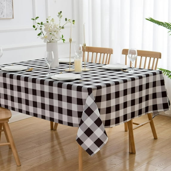 4th of July Tablecloth 60" X 102" Patriotic Rectangle Table Cloth - Polyester Stars Stripes Eucalyptus Leaf White Grey Checkered Independence Day Table Cover Reusable Water Resistant