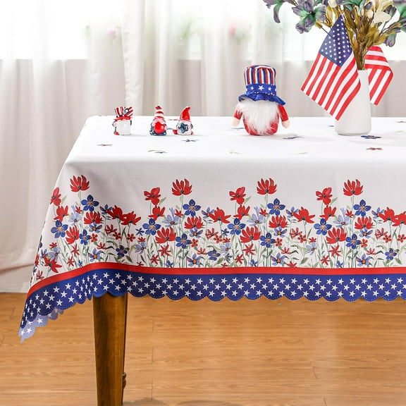 4th of July Tablecloth 60 x 84 Inches Square, Memorial Day Deocr Vintage 4th of July Decorations for Home Patriotic Table Cloth Independence Day Table Decorations