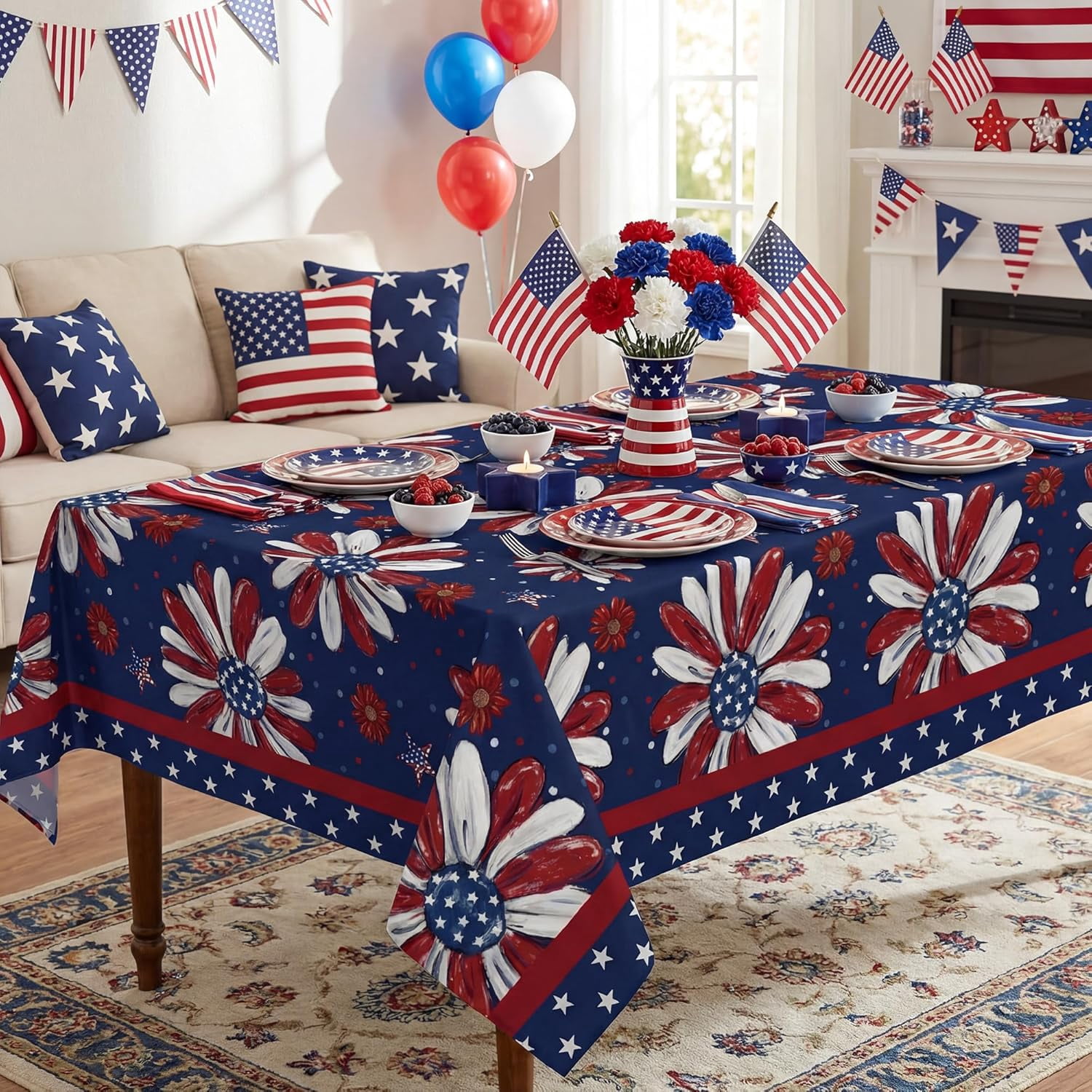 4th of July Tablecloth 60x120 Inch, Patriotic Memorial Day Print ...