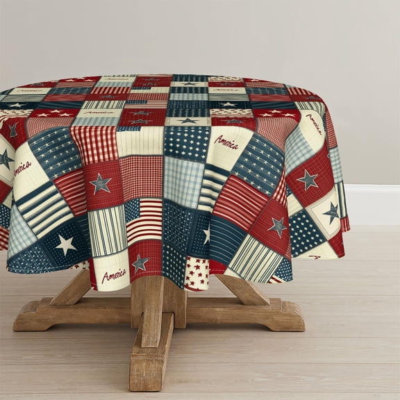 4th of July Tablecloth 70×70 Inch Round, Veterans Day Decorations Table Cloth American Flag Collage Table Cover Patriotic Party Supplies for Home Dining Room Kitchen
