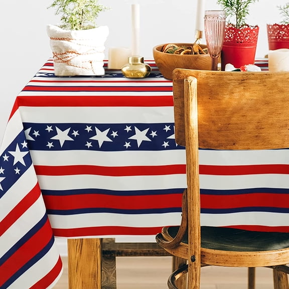 4th of July Tablecloth American Flag Memorial Day Patriotic Tablecloths Rectangle 84 x 60 Inch Waterproof Table Cover for Dining Room Outdoor Home Decor Picnic Party