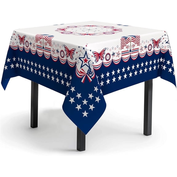 4th of July Tablecloth American Flag and Star Table Cloths 60x60 Inch, Red, White and Blue Patriotic Tablecloths for Dining, Kitchen, Picnic and Patio-Square