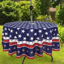4th of July Tablecloth Memorial Day Patriotic Table Cloths Waterproof American Flag Table Cloth with Umbrella Hole 60 x 60 inch for Outdoor Round Table
