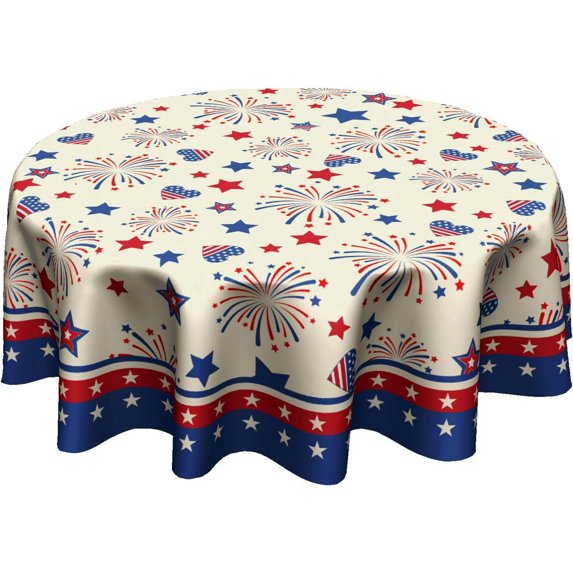 4th of July Tablecloth Patriotic American Flag Round Tablecloth 60 Inch Independence Day Memorial Day Table Cloth for Farmhouse Kitchen Decor Polyester Fabric Table Covers for Party Outdoor Camping