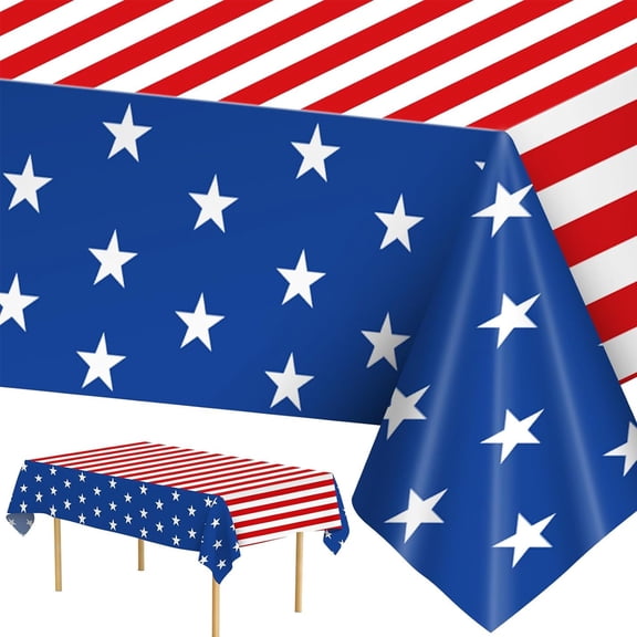 4th of July Tablecloth - Patriotic American Flag Table Cloth, Plastic Disposable Rectangle USA Star Stripe Table Cover for Memorial day Fourth Independence Day 250th Decorations, 54" x 108" (#01)