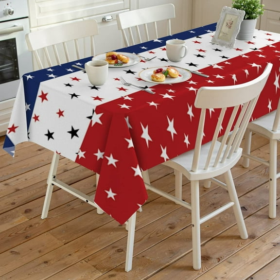 4th of July Tablecloth Patriotic American Flag Table Cloth Red White and Black Stars Waterproof Oil-Proof Independence Day Tablecloths Table Cover Protector 60x120in