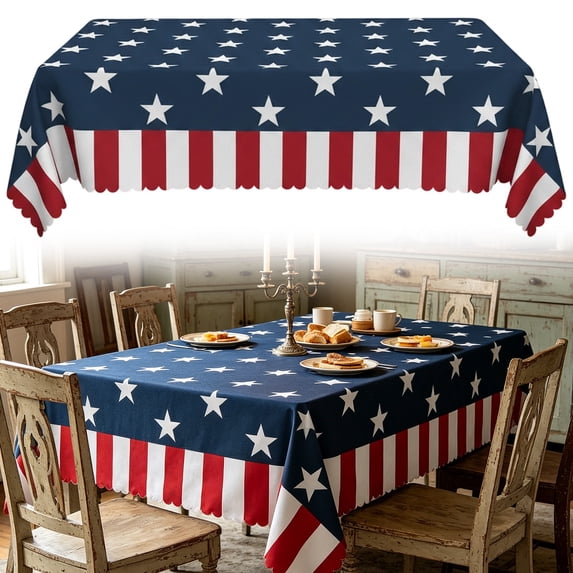 4th of July Tablecloth Patriotic Decorations 60"x87" Red White and Blue Tablecloth for Memorial Day Independent Day Rectangle Table Cloth for 250 America Anniversary USA Patriotic Party Supplies