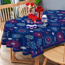 4th of July Tablecloth Patriotic Decorations Red White and Blue Print Fireworks Memorial Day Backed Table Cloth American Flag Indoor/Outdoor/Pool/Party (Oval 60" × 84")