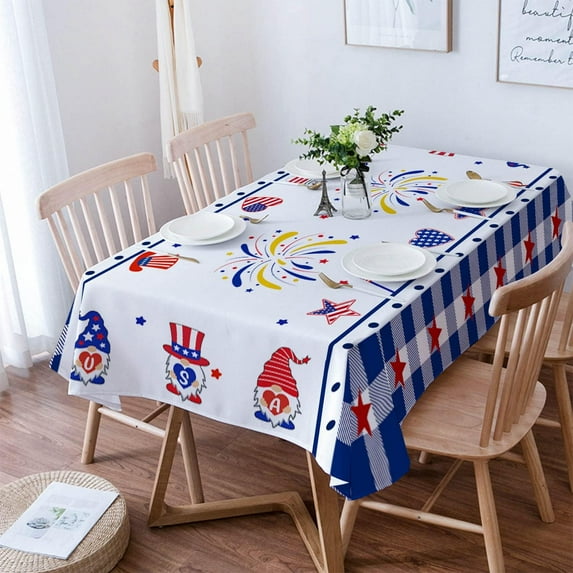 4th of July Tablecloth, Patriotic Table Cloth for Rectangle Tables 60 x 84, Fourth of July Memorial Independence Day Kitchen Table Decor for Dining Holiday Party